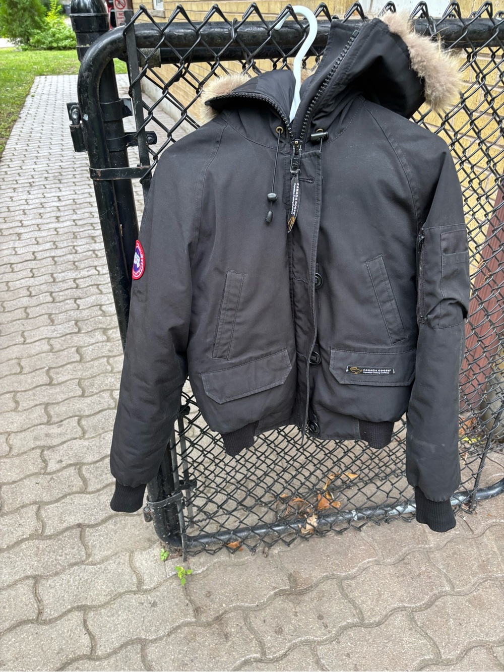 Canada Goose Black Hooded Bomber Jacket with Fur Trim